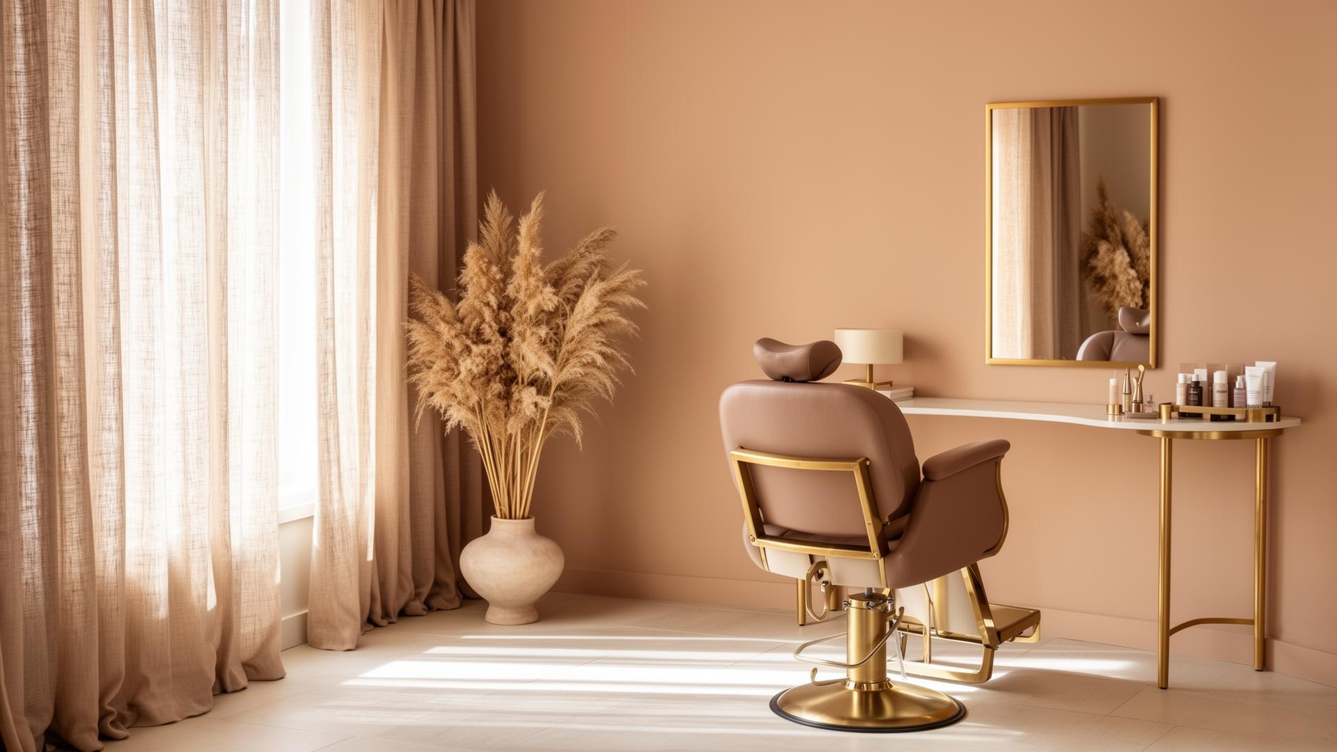 Salon interieur met warme tinten en messing accenten